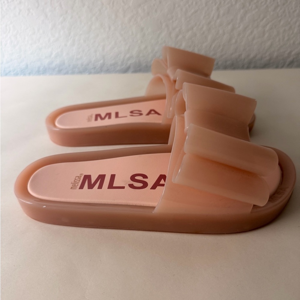 NWOT Melissa Babe Soft Bow Slides | Light Pink Designer Jelly Sandals - Picture 4 of 7